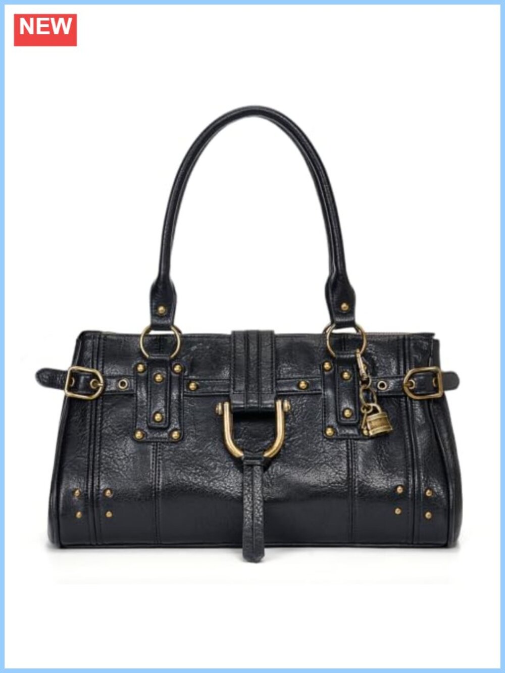 Slouchy Tote Bag Karlie Lock Shoulder Bag Y2K Hobo Purse Soft PU Leather